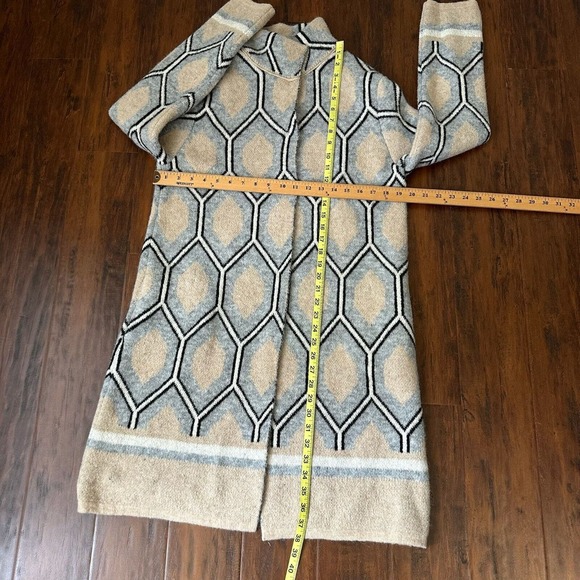 NWOT ORIANA Wool Blend Knit Sweater Coat Multi Geometric Print ITALY MADE - Picture 11 of 12